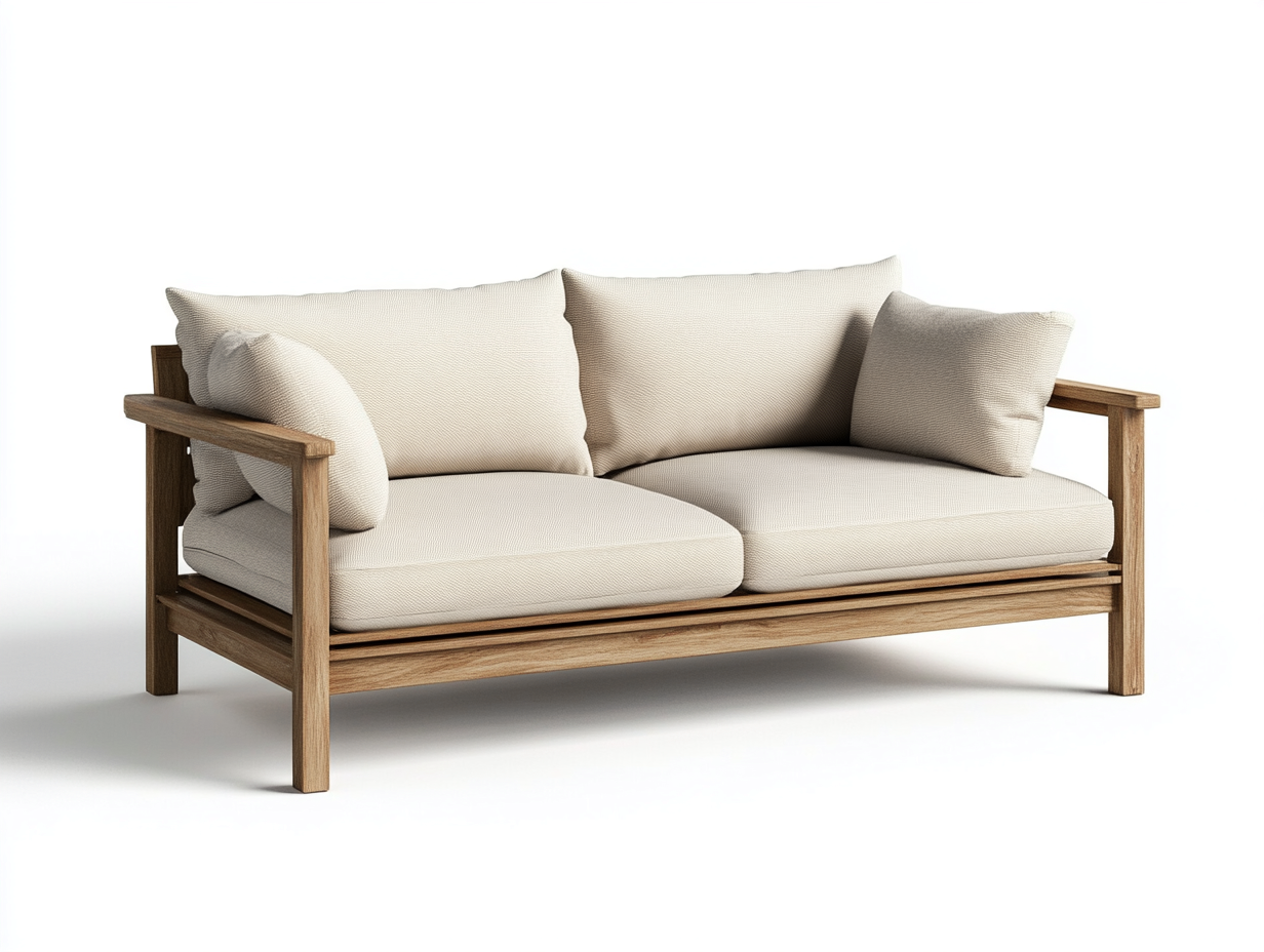 Canapé de jardin 2 places en bois et tissu 150x80x85 cm - beige/bois naturel - style naturel pour extérieur-Comfyene