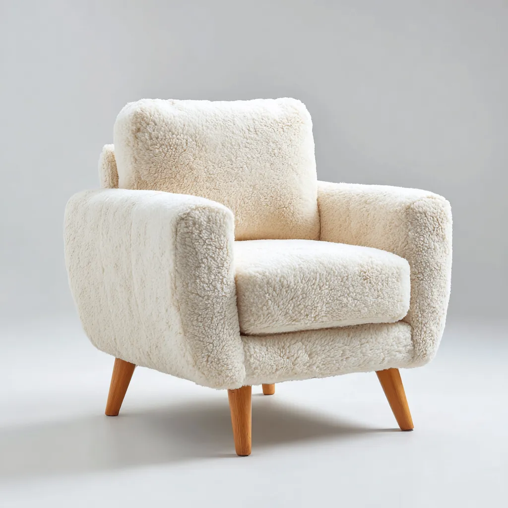Fauteuil en tissu bouclé 85x90x95 cm - beige/bois naturel - style scandinave moderne-Comfyene