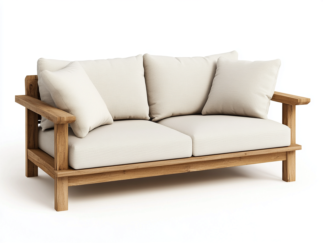 Canapé de jardin 2 places en bois de teck et tissu - beige/bois naturel - 170x85x80 cm - style naturel et contemporain - pour extérieur ou terrasse-Comfyene