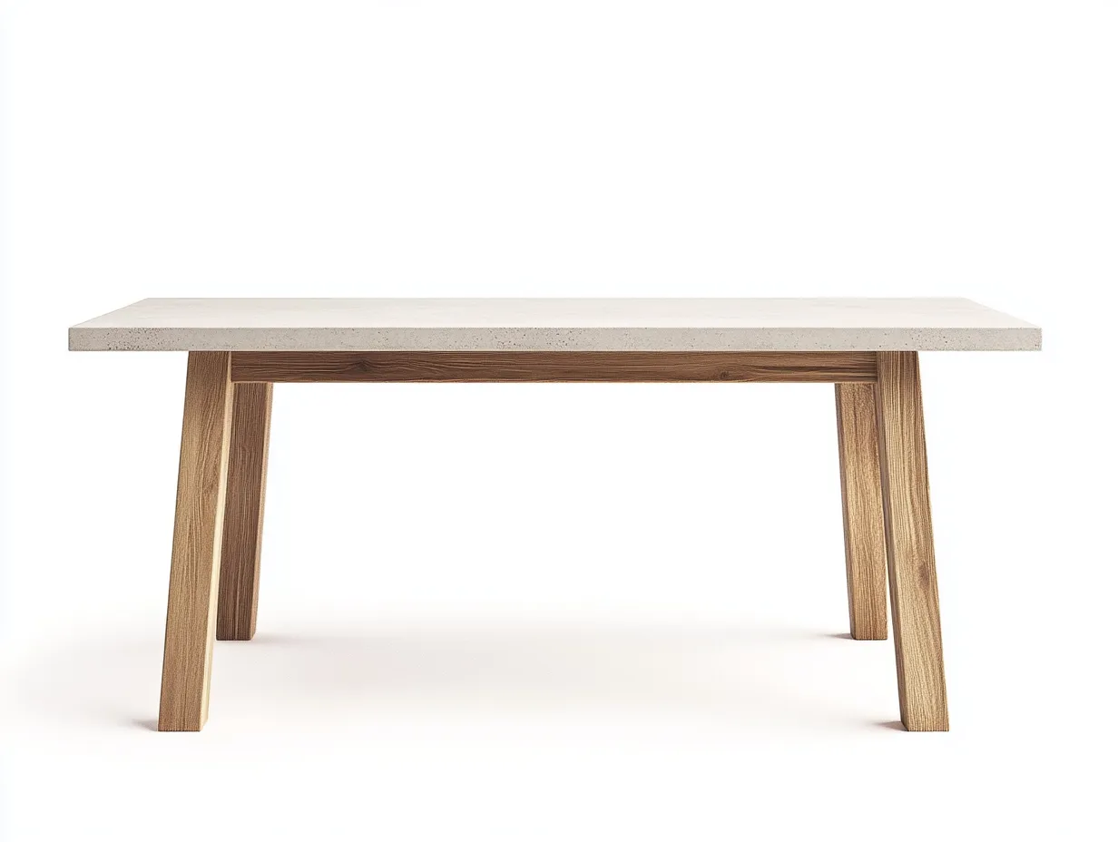 Table de salle à manger avec plateau en béton et pieds en bois 150x90x72 cm - gris clair/naturel - style industriel moderne-Comfyene