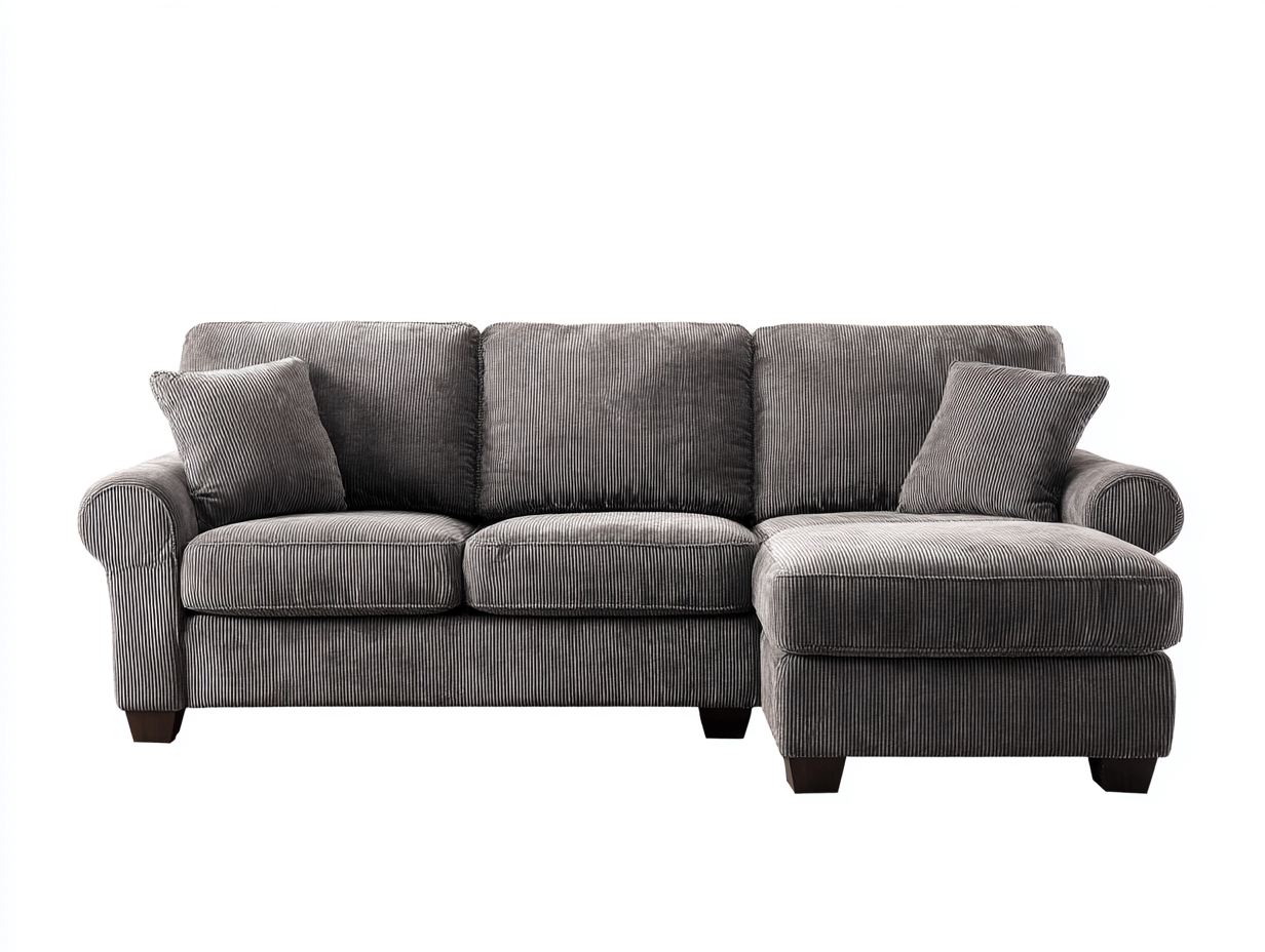 Canapé d'angle en tissu côtelé 235x155x85 cm - gris - style moderne avec pieds en bois-Comfyene