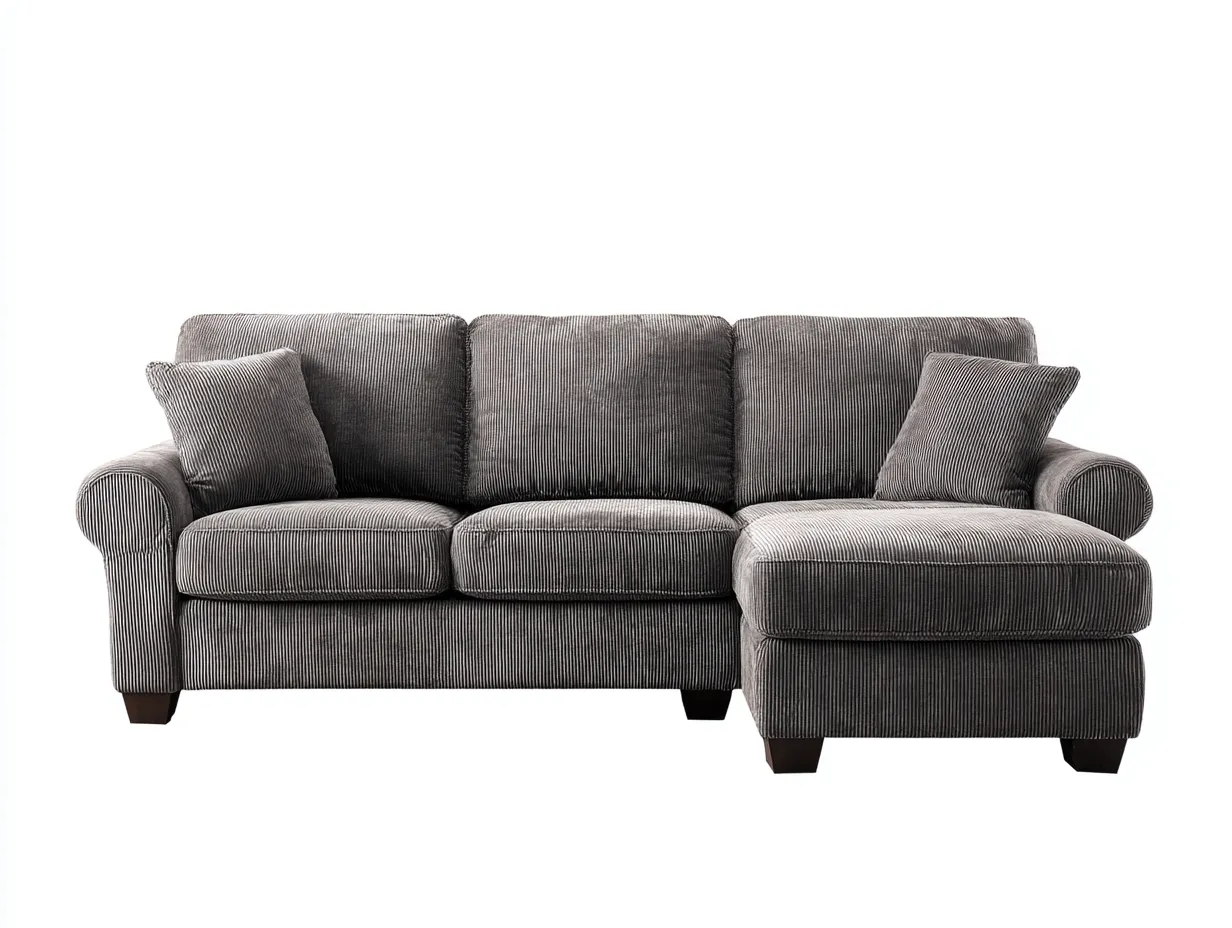 Canapé d'angle en tissu côtelé 235x155x85 cm - gris - style moderne avec pieds en bois-Comfyene