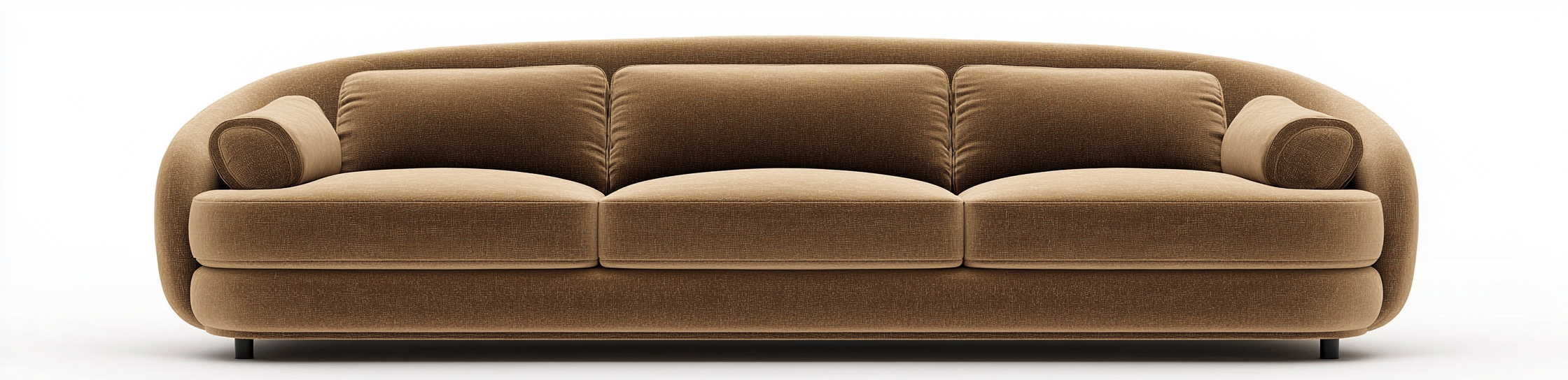 Canapé 3 places en velours - 220x95x85 cm - brun caramel - style contemporain et arrondi - pour salon moderne-Comfyene