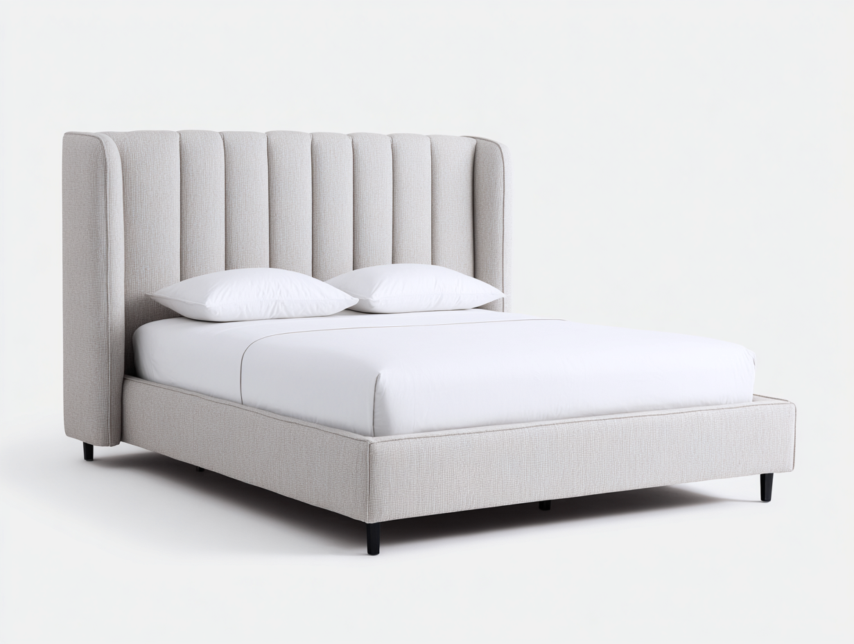 Lit double rembourré 215x185x125 cm - beige clair - avec tête de lit haute à panneaux verticaux-Comfyene