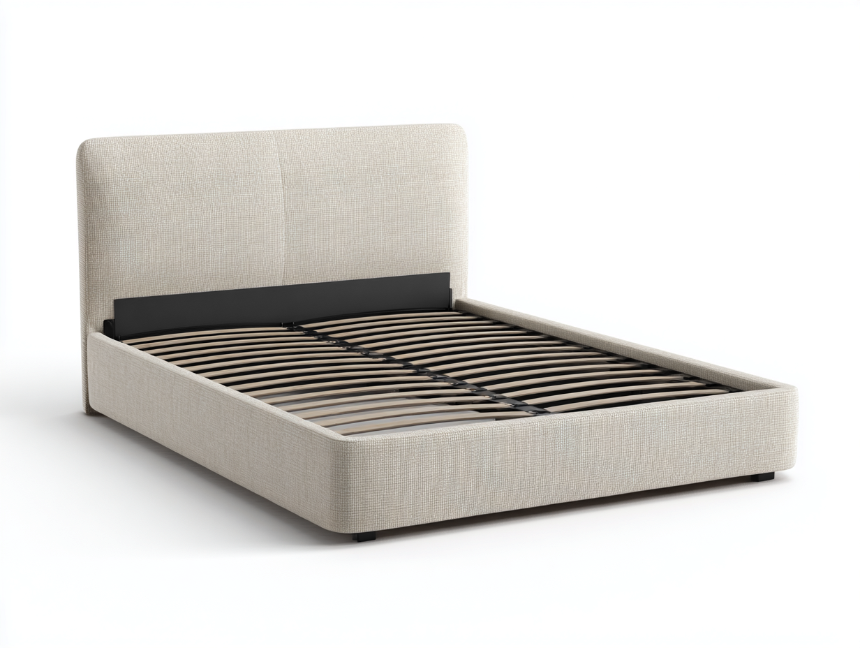 Lit double rembourré 210x180x110 cm - beige clair - avec tête de lit droite et design bas contemporain-Comfyene