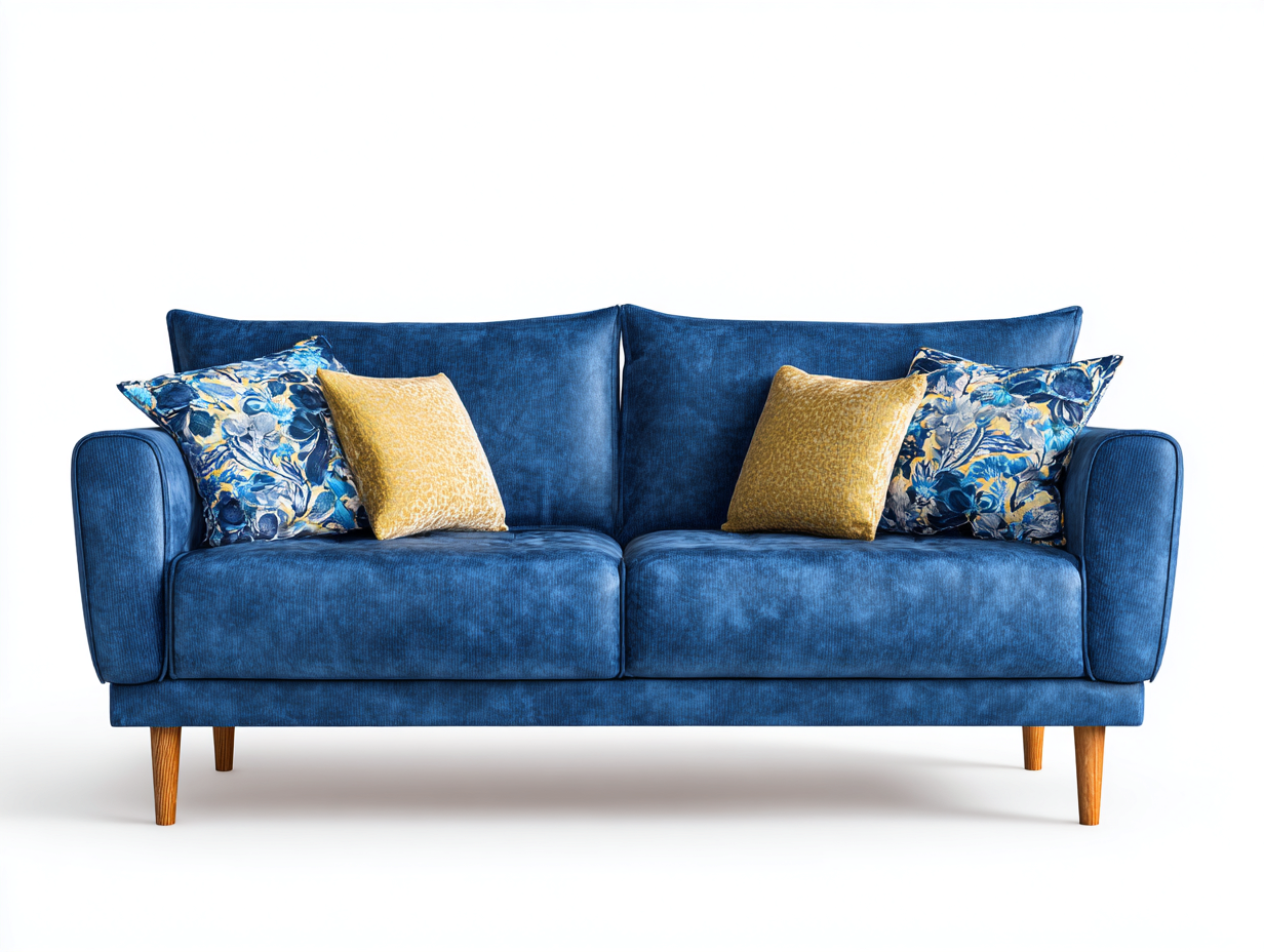 Canapé 2 places en tissu 165x88x85 cm - bleu - style moderne - assise confortable et pieds en bois clair-Comfyene