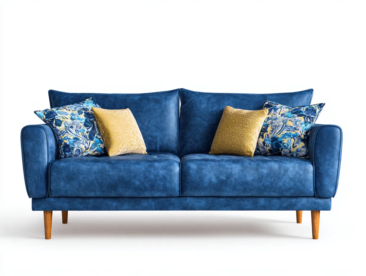 Canapé 2 places en tissu 165x88x85 cm - bleu - style moderne - assise confortable et pieds en bois clair-Comfyene