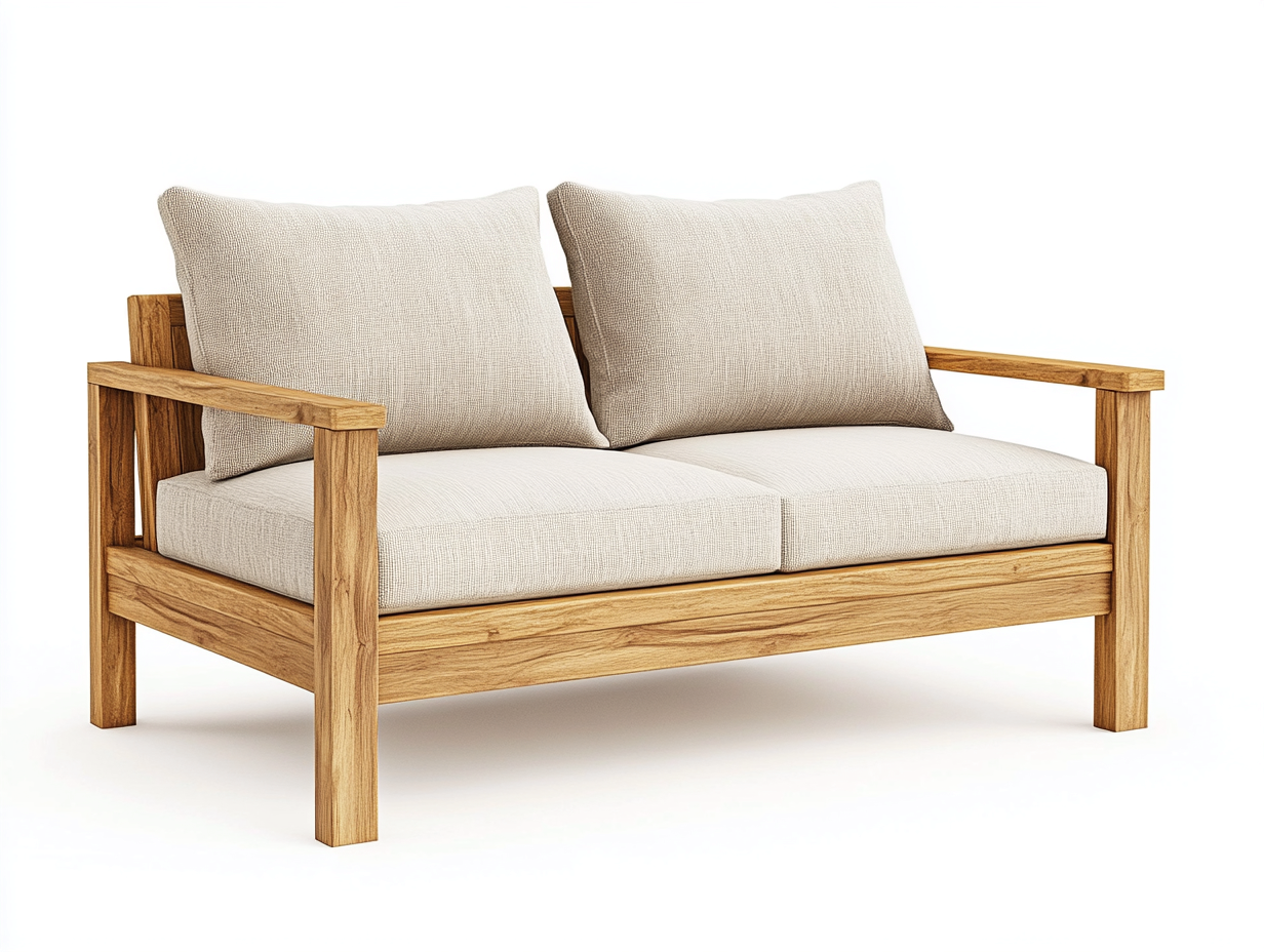 Canapé de jardin 2 places en bois et tissu 150x80x85 cm - beige/bois naturel - style naturel pour extérieur-Comfyene
