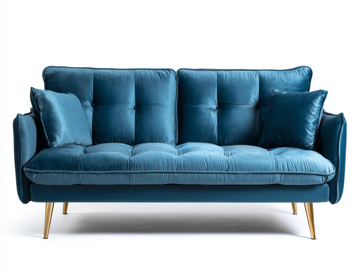 Canapé 2 places en velours 165x88x85 cm - bleu pétrole - style contemporain - assise capitonnée et pieds dorés-Comfyene