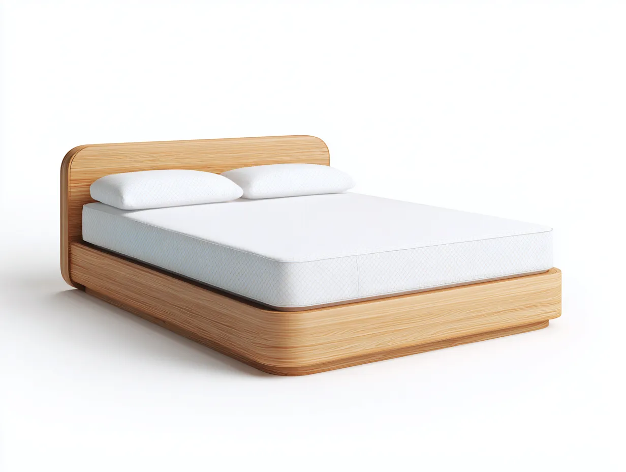 Lit double en bois 210x180x95 cm - couleur chêne naturel - avec tête de lit arrondie et design contemporain-Comfyene