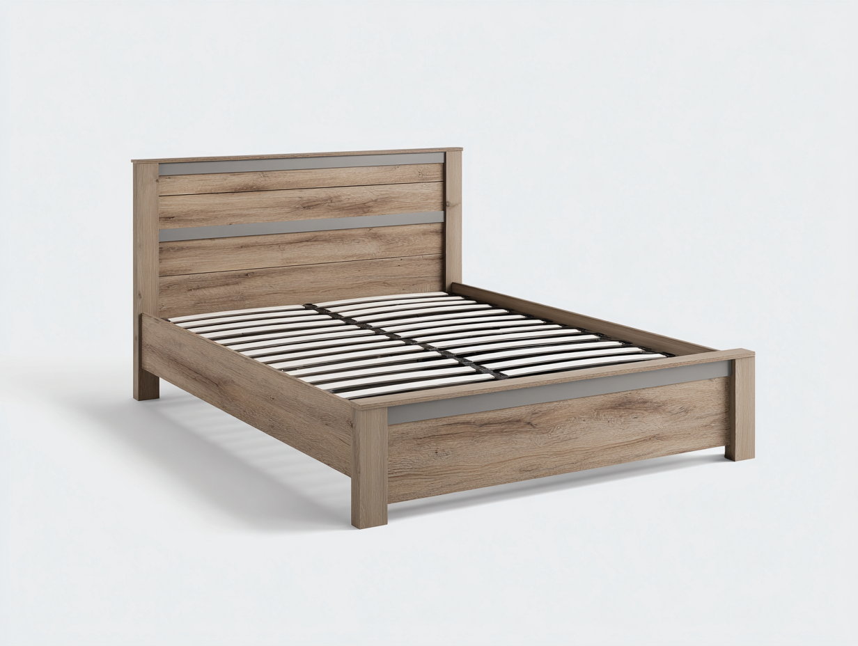 Lit double 200x160x105 cm - bois chêne naturel et gris clair - style contemporain-Comfyene