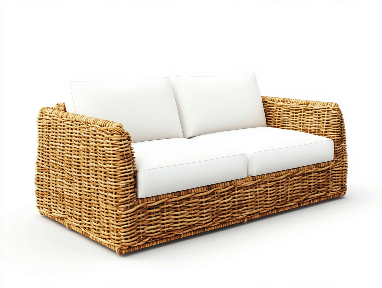 Canapé de jardin 2 places en rotin et tissu 150x80x85 cm - blanc/marron clair - style bohème pour extérieur-Comfyene