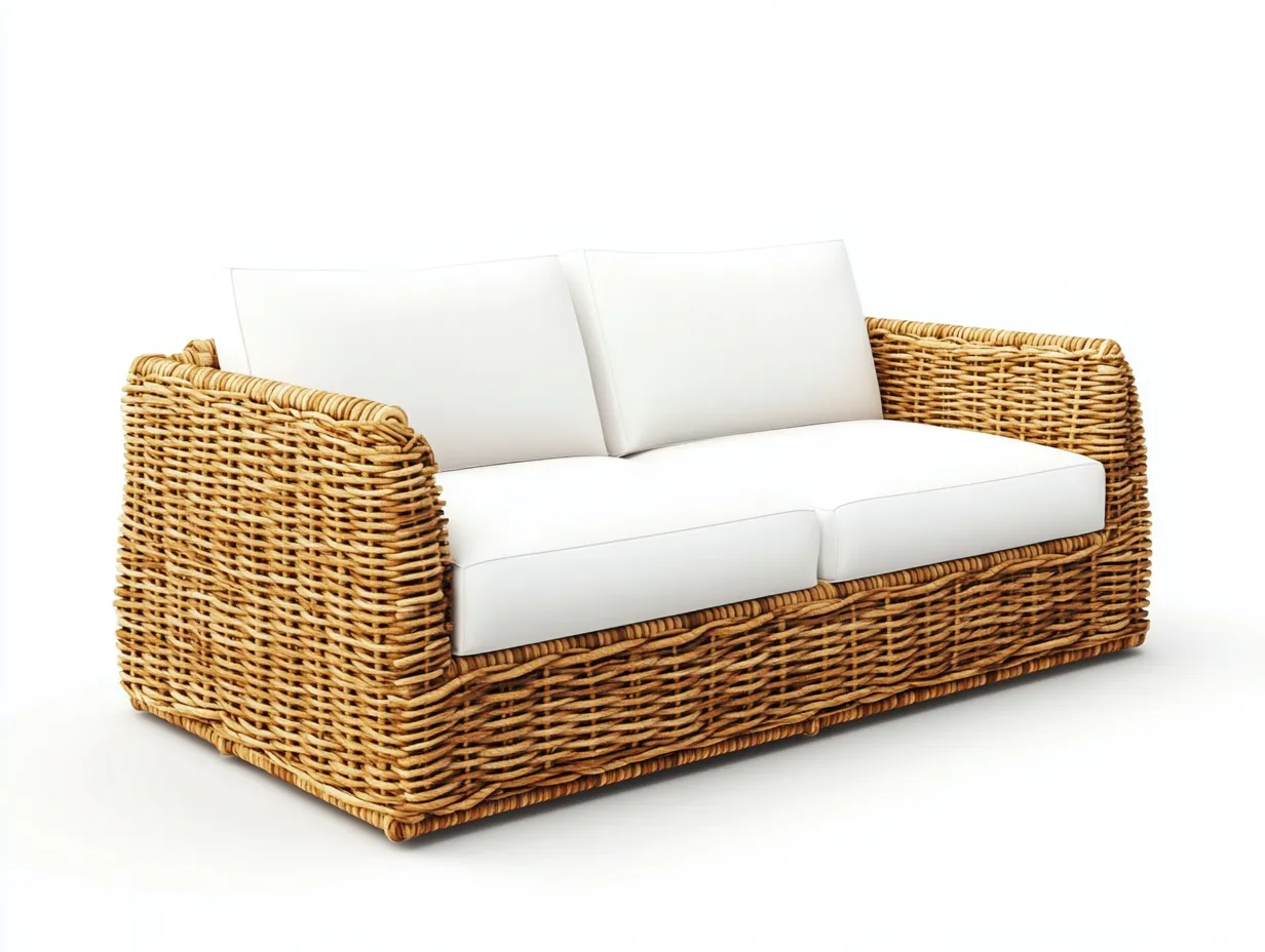 Canapé de jardin 2 places en rotin et tissu 150x80x85 cm - blanc/marron clair - style bohème pour extérieur-Comfyene