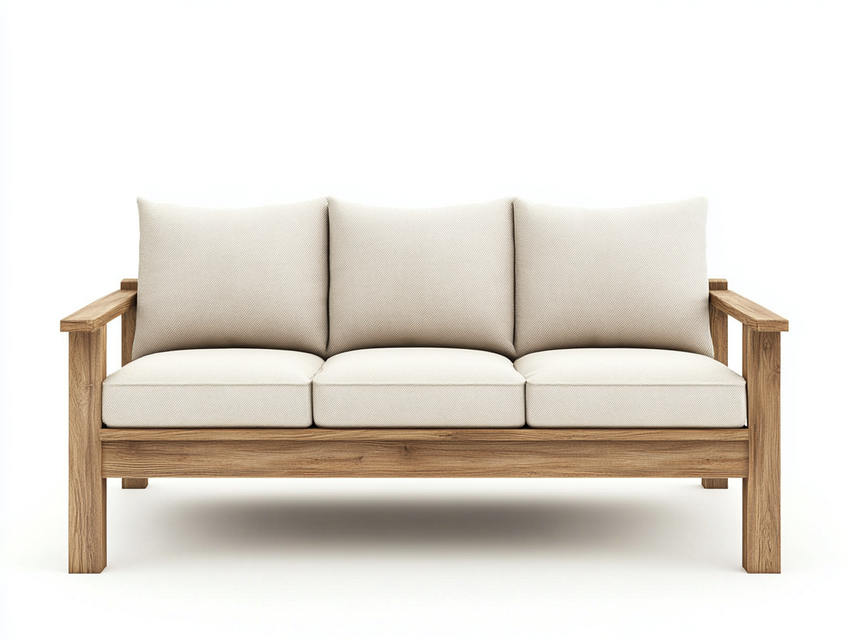 Canapé de jardin 3 places en bois de teck et tissu - beige/bois naturel - 200x85x80 cm - style naturel et moderne - pour terrasse ou jardin-Comfyene