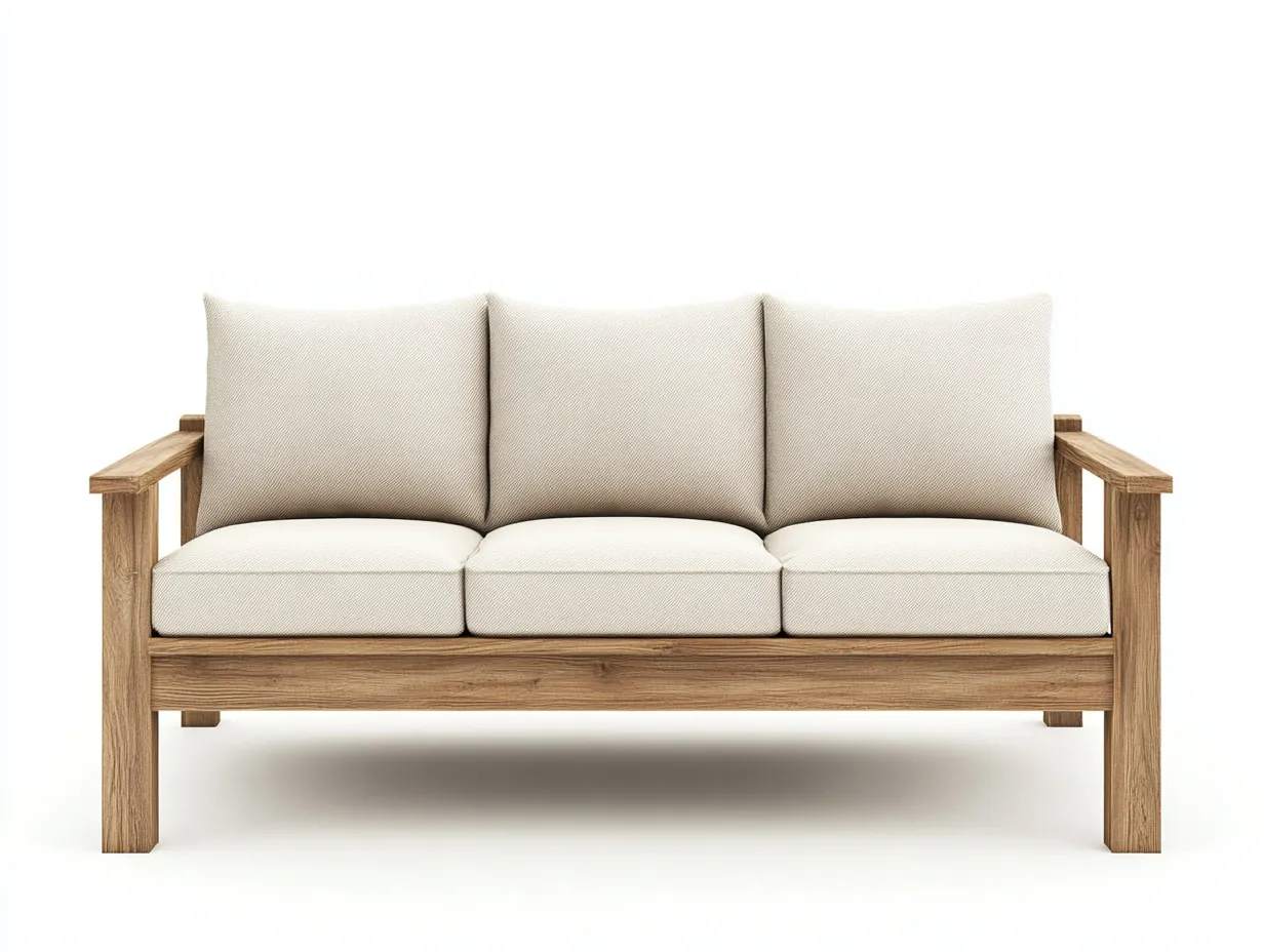 Canapé de jardin 3 places en bois de teck et tissu - beige/bois naturel - 200x85x80 cm - style naturel et moderne - pour terrasse ou jardin-Comfyene