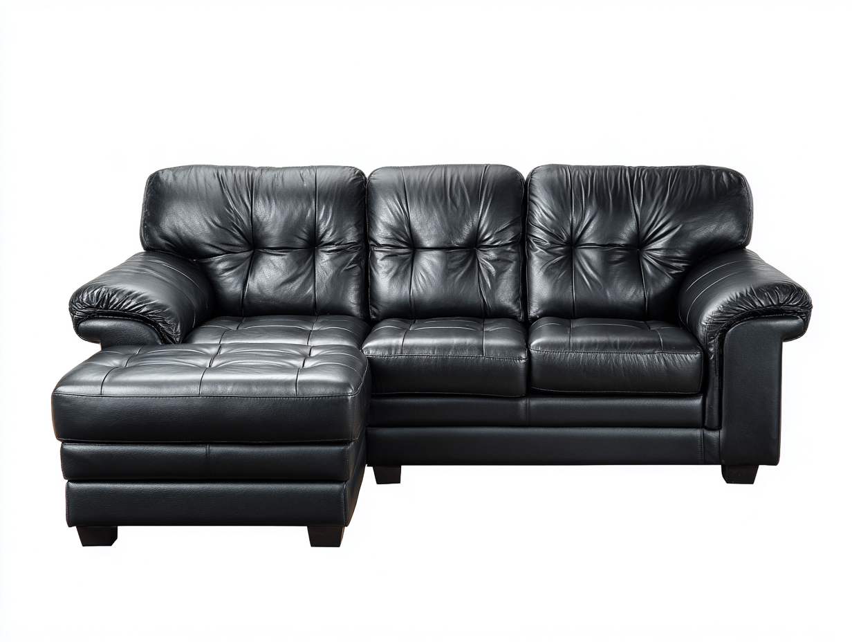 Canapé d'angle en cuir véritable 250x160x90 cm - noir - style contemporain - assise moelleuse et dossier capitonné-Comfyene