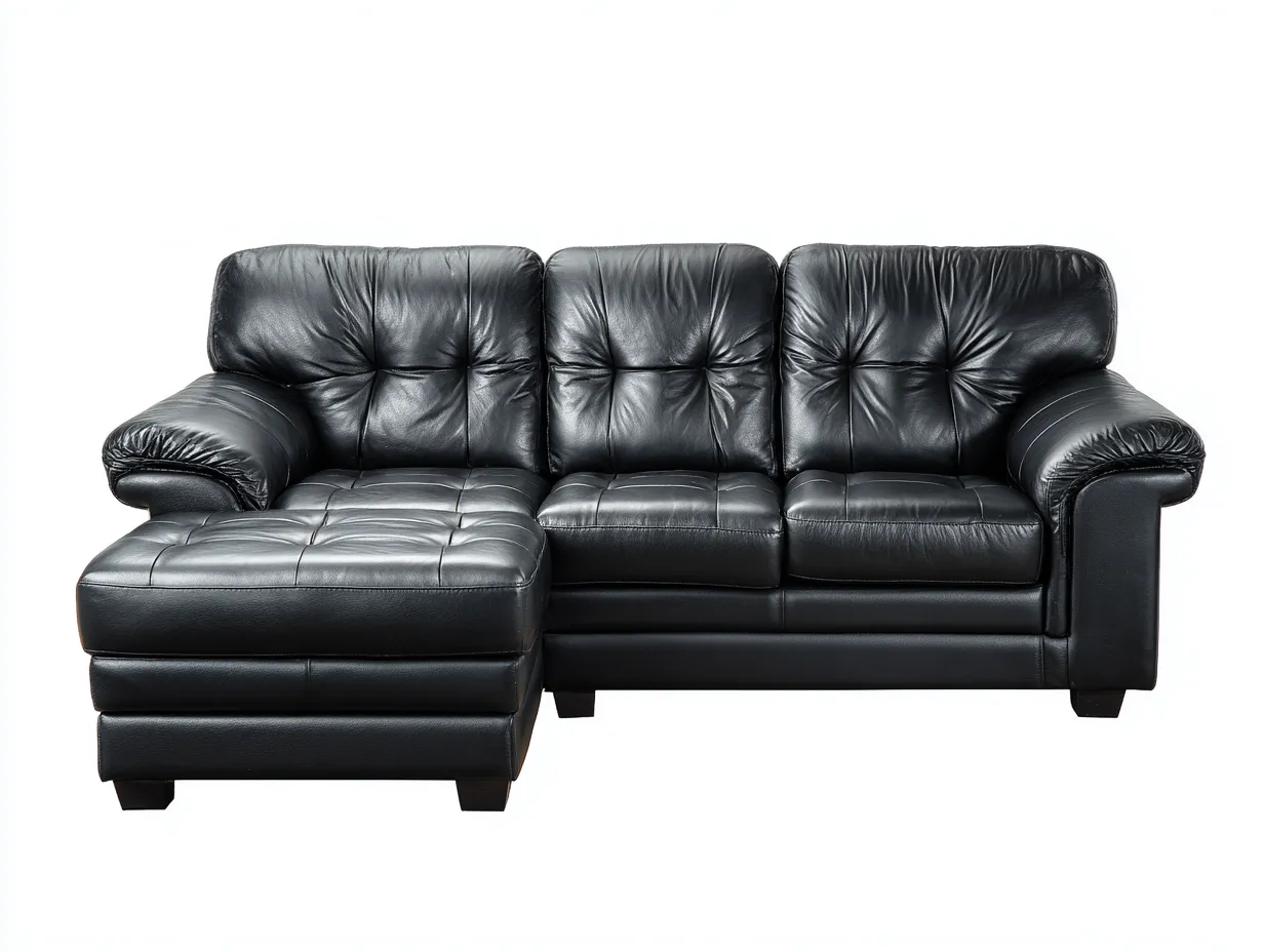 Canapé d'angle en cuir véritable 250x160x90 cm - noir - style contemporain - assise moelleuse et dossier capitonné-Comfyene