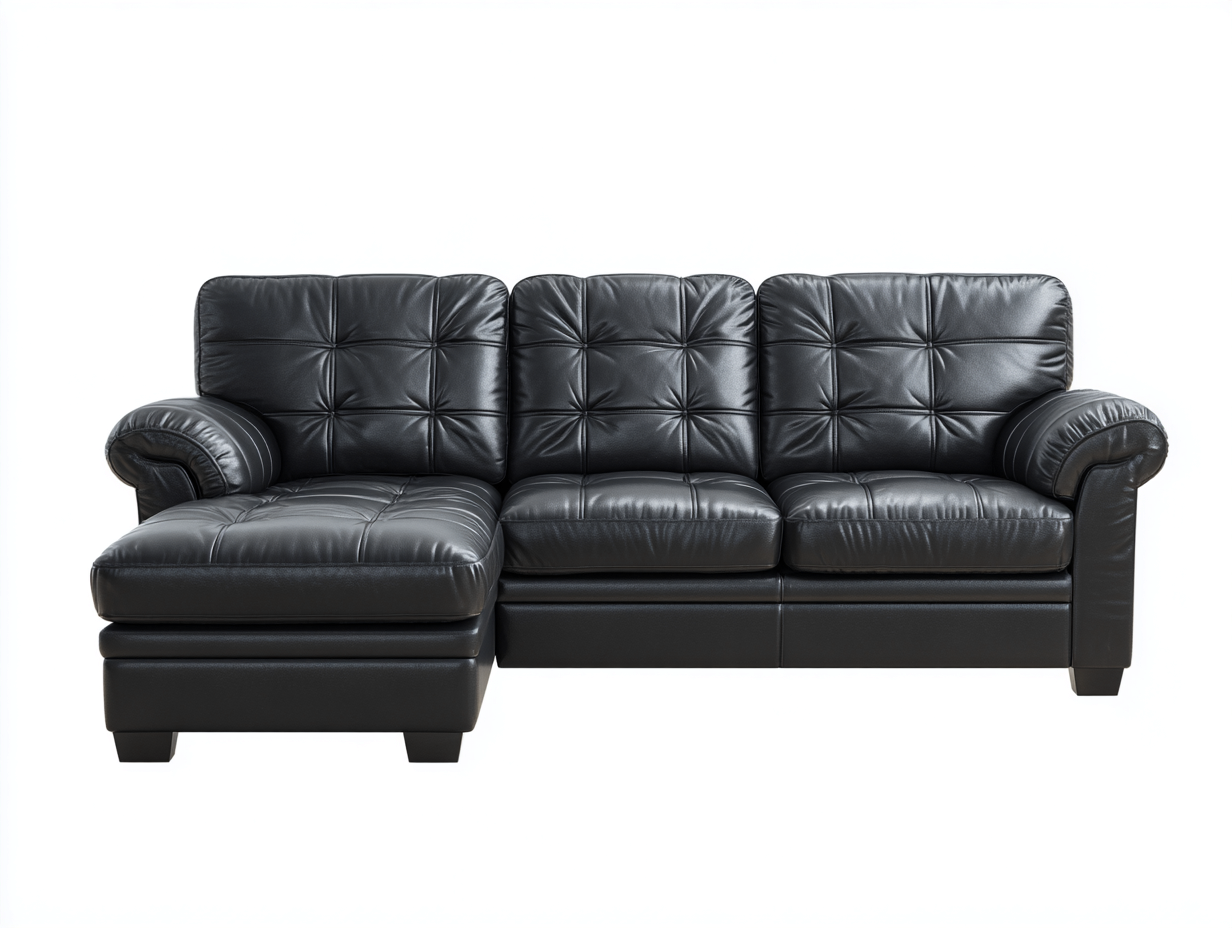 Canapé d'angle en cuir véritable 250x160x90 cm - noir - style moderne - assise capitonnée et accoudoirs rembourrés-Comfyene