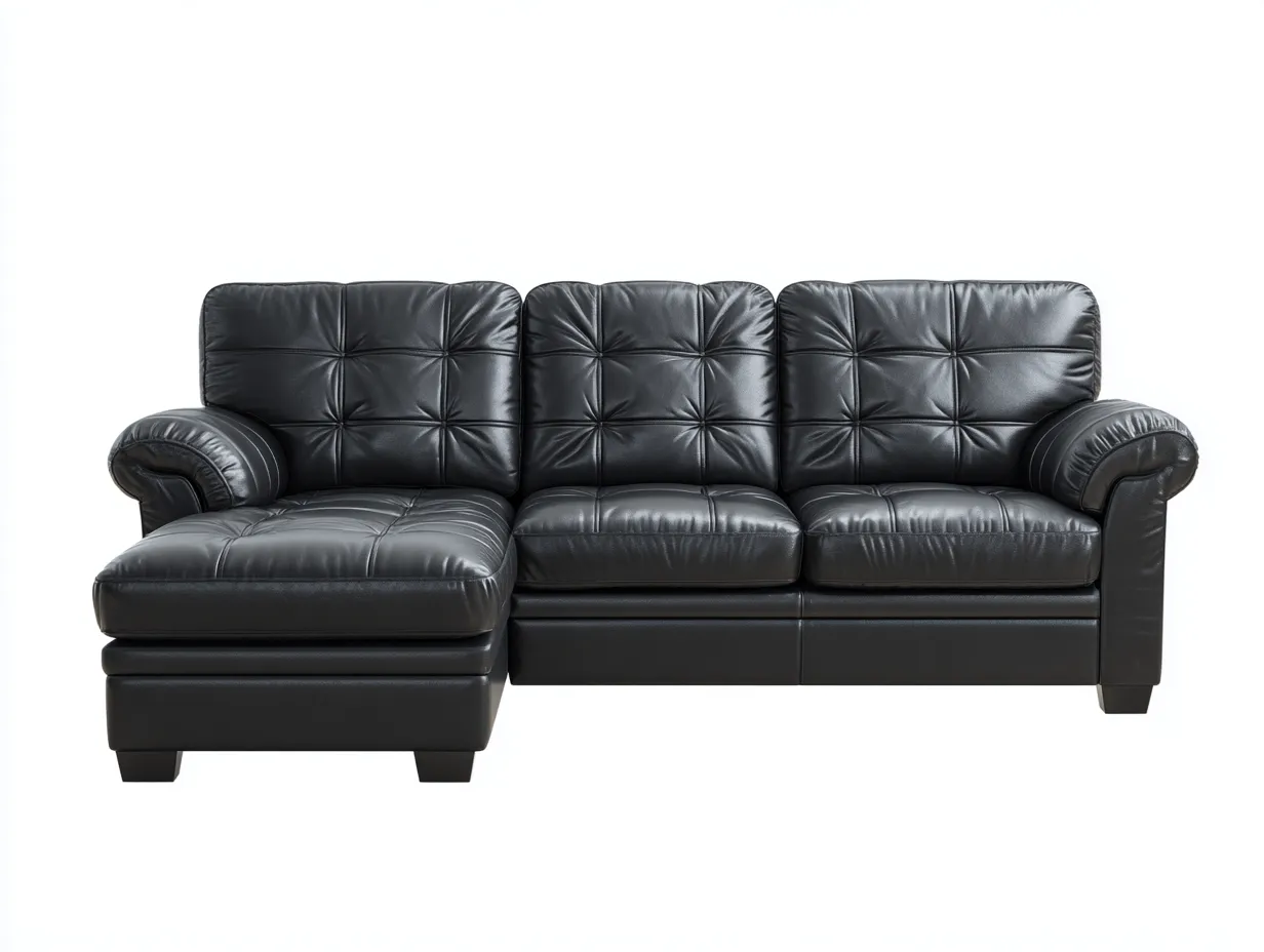 Canapé d'angle en cuir véritable 250x160x90 cm - noir - style moderne - assise capitonnée et accoudoirs rembourrés-Comfyene