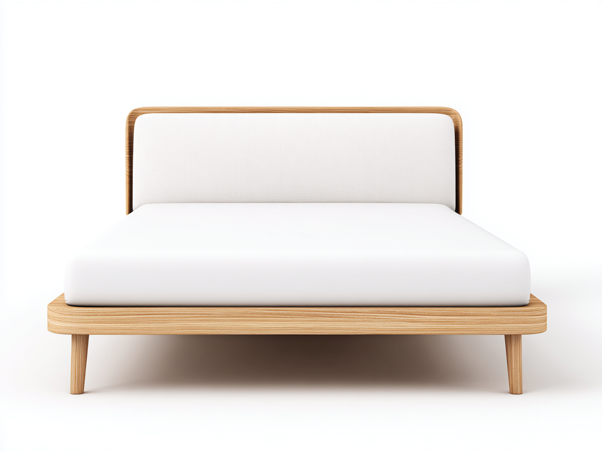 Lit double en bois 205x165x95 cm - couleur bois clair - avec tête de lit rembourrée et design scandinave-Comfyene