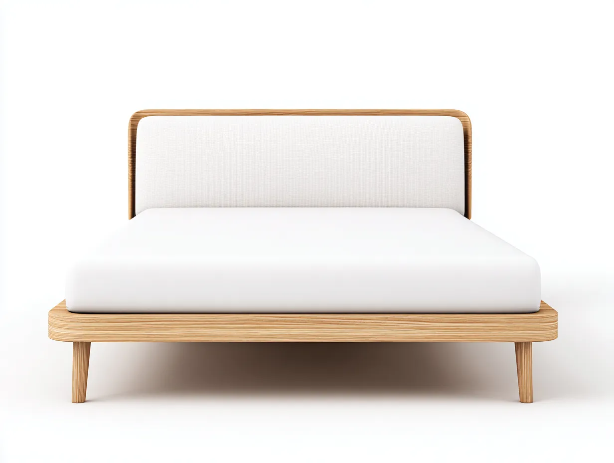 Lit double en bois 205x165x95 cm - couleur bois clair - avec tête de lit rembourrée et design scandinave-Comfyene