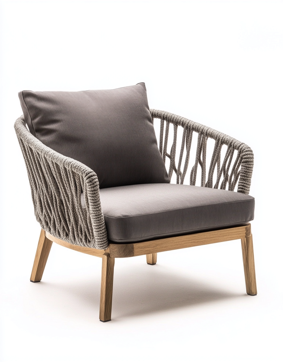 Fauteuil d'extérieur en corde tressée et bois 72x75x80 cm - gris - style contemporain naturel-Comfyene
