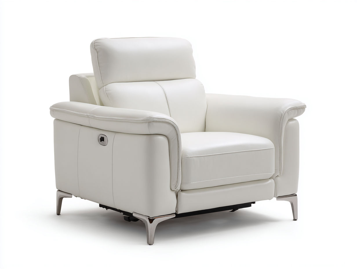 Fauteuil relax en cuir véritable 95x100x100 cm - blanc - design moderne inclinable avec repose-pieds-Comfyene