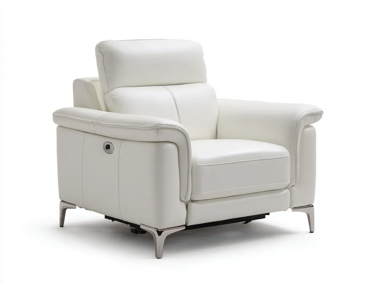 Fauteuil relax en cuir véritable 95x100x100 cm - blanc - design moderne inclinable avec repose-pieds-Comfyene
