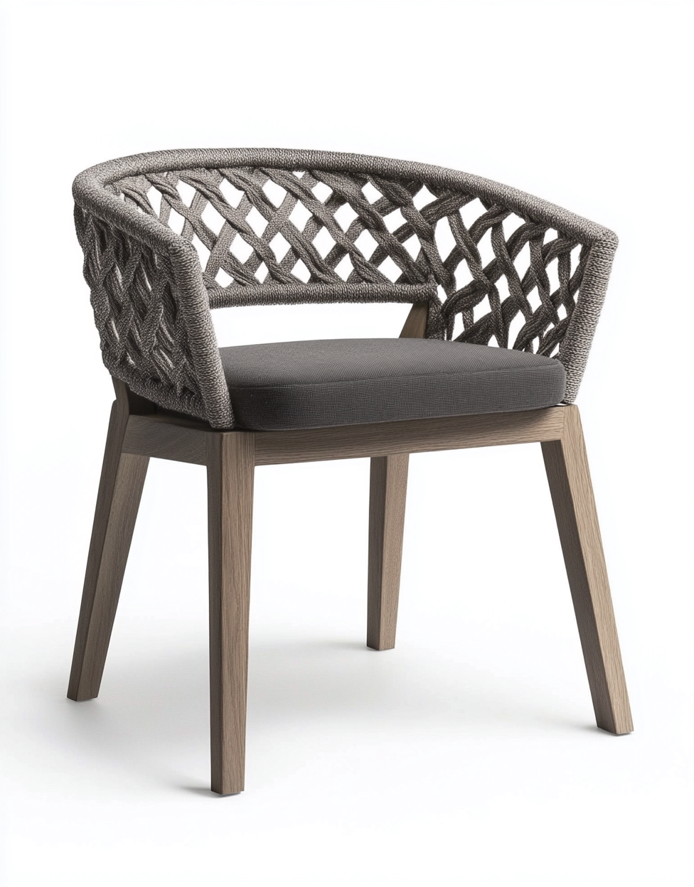 Chaise de salle à manger en bois finition chêne et corde tressée grise - 55x56x77 cm - style moderne-Comfyene