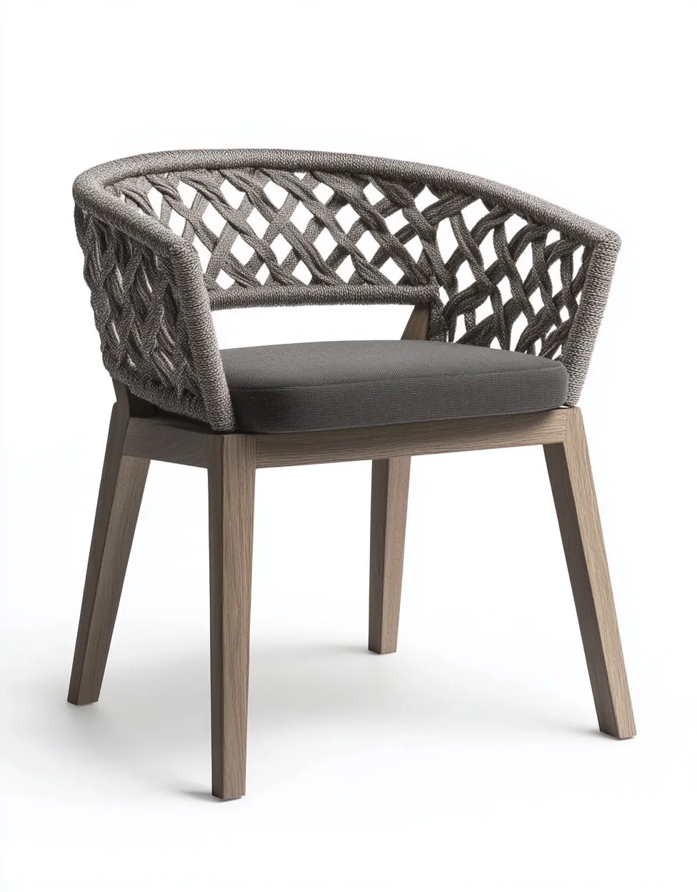 Chaise de salle à manger en bois finition chêne et corde tressée grise - 55x56x77 cm - style moderne-Comfyene