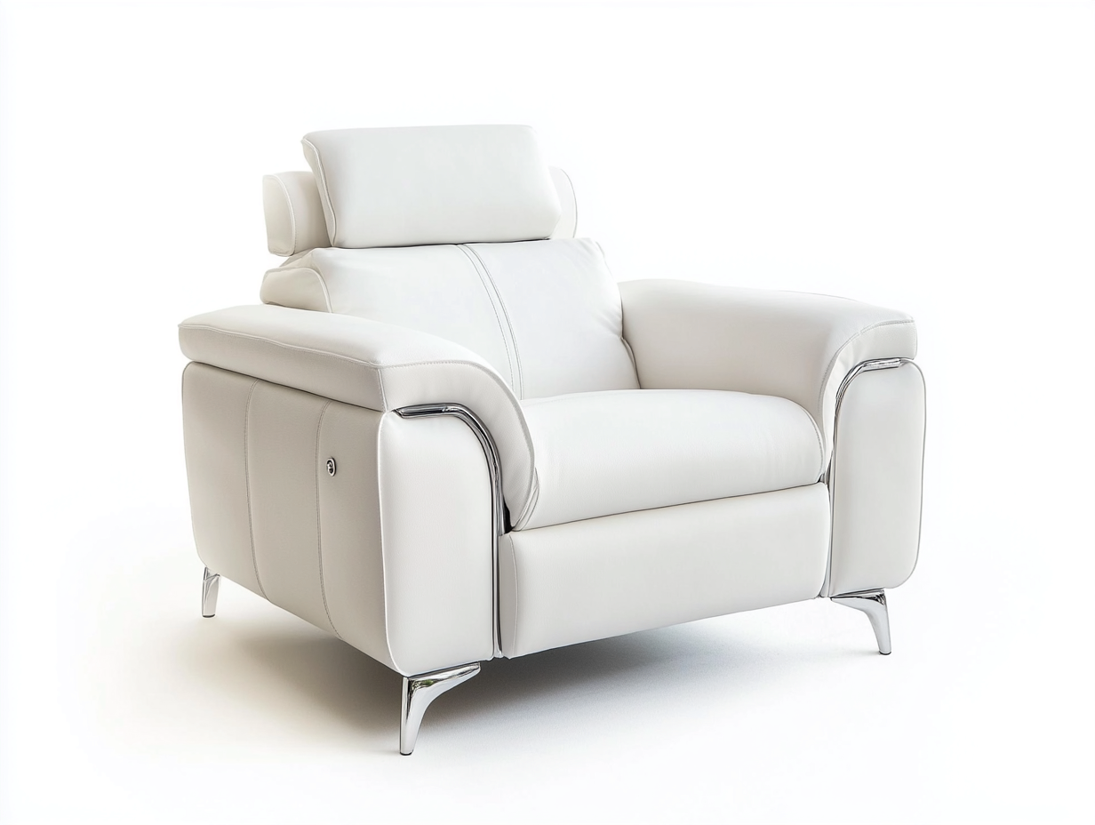 Fauteuil en cuir véritable 100x95x90 cm - blanc - design moderne avec piètement chromé-Comfyene