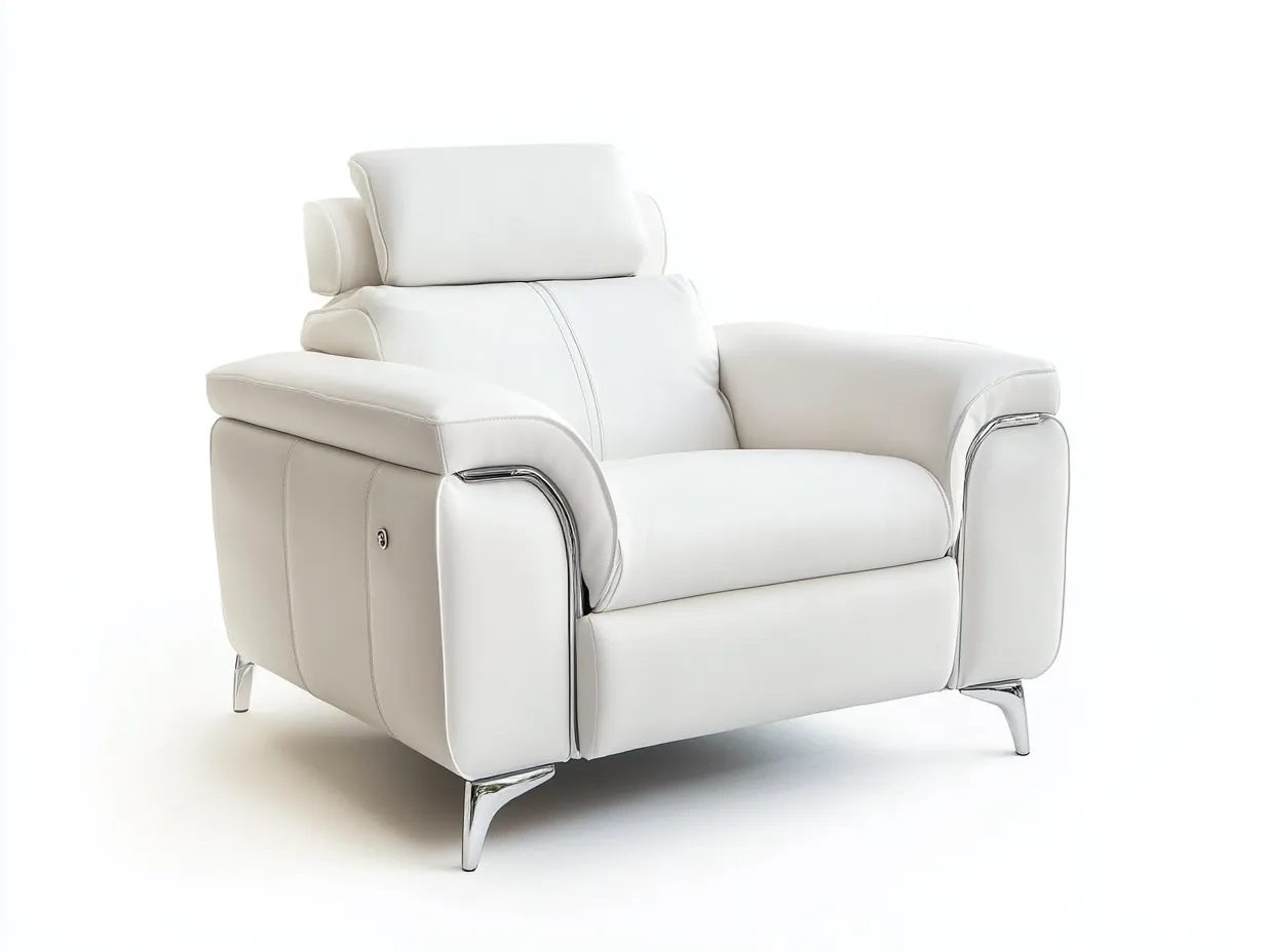 Fauteuil en cuir véritable 100x95x90 cm - blanc - design moderne avec piètement chromé-Comfyene