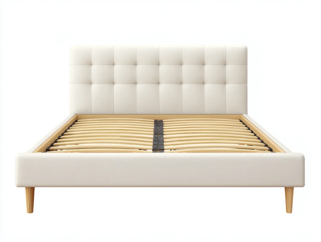 Lit double tapissé 215x180x105 cm - cuir synthétique blanc - tête de lit capitonnée - style scandinave-Comfyene