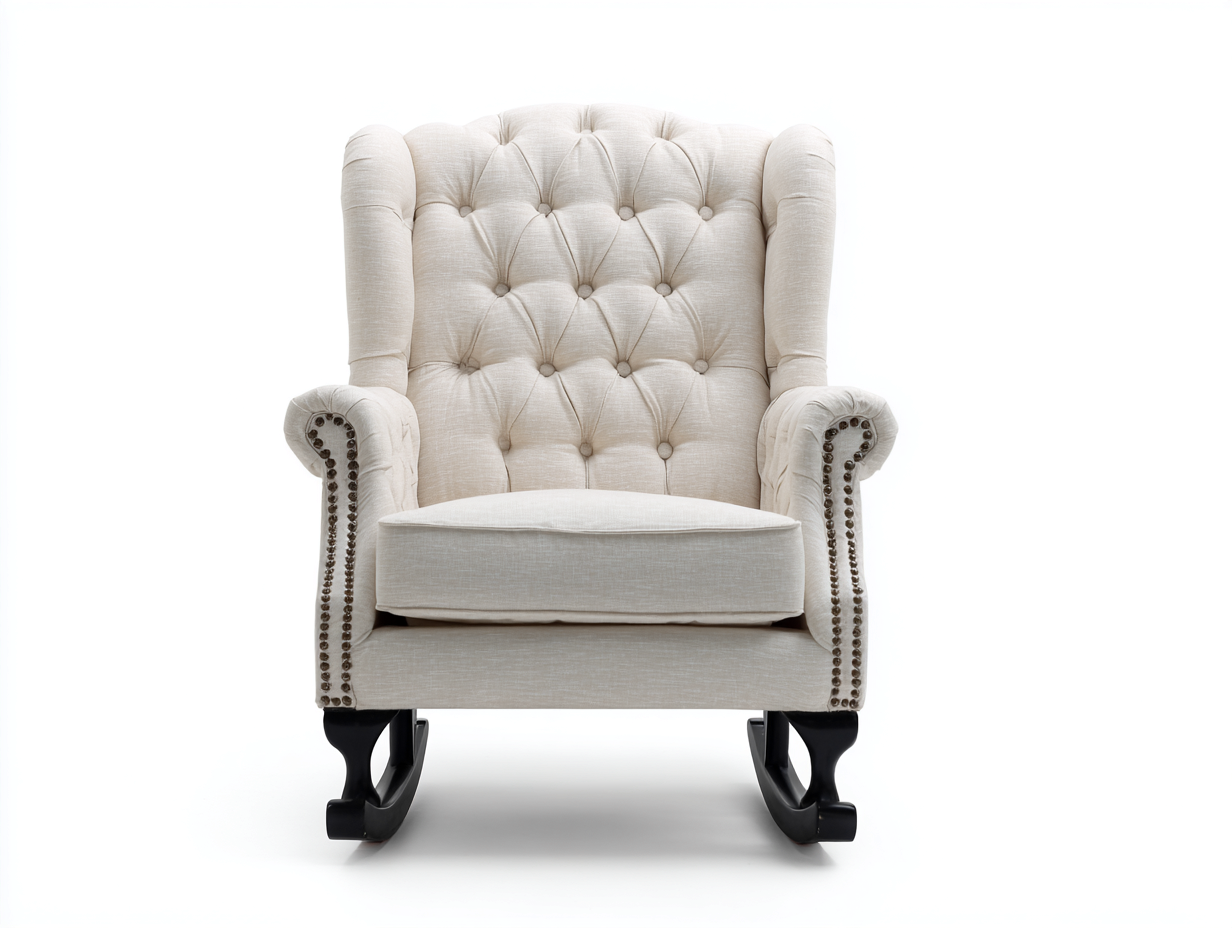 Fauteuil à bascule en tissu 80x90x105 cm - beige/noir - style classique capitonné-Comfyene