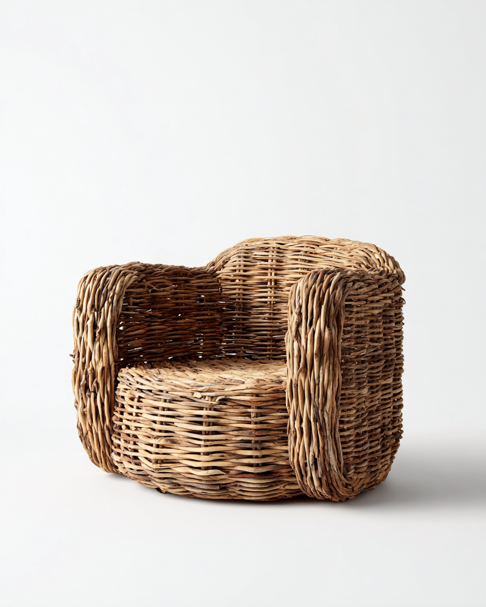 Fauteuil en rotin tressé 85x85x90 cm - brun naturel - style bohème artisanal-Comfyene