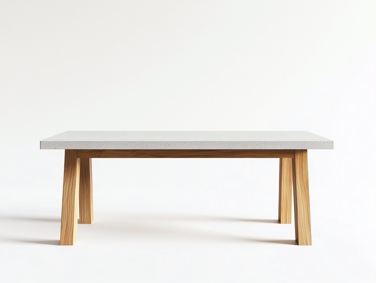 Table de salle à manger avec plateau en béton et pieds en bois 155x90x72 cm - gris clair/naturel - style industriel moderne-Comfyene
