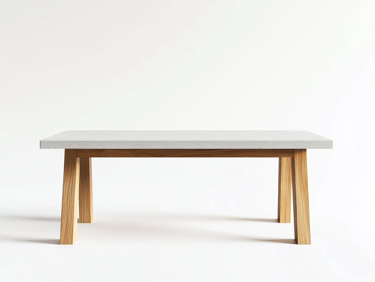 Table de salle à manger avec plateau en béton et pieds en bois 155x90x72 cm - gris clair/naturel - style industriel moderne-Comfyene