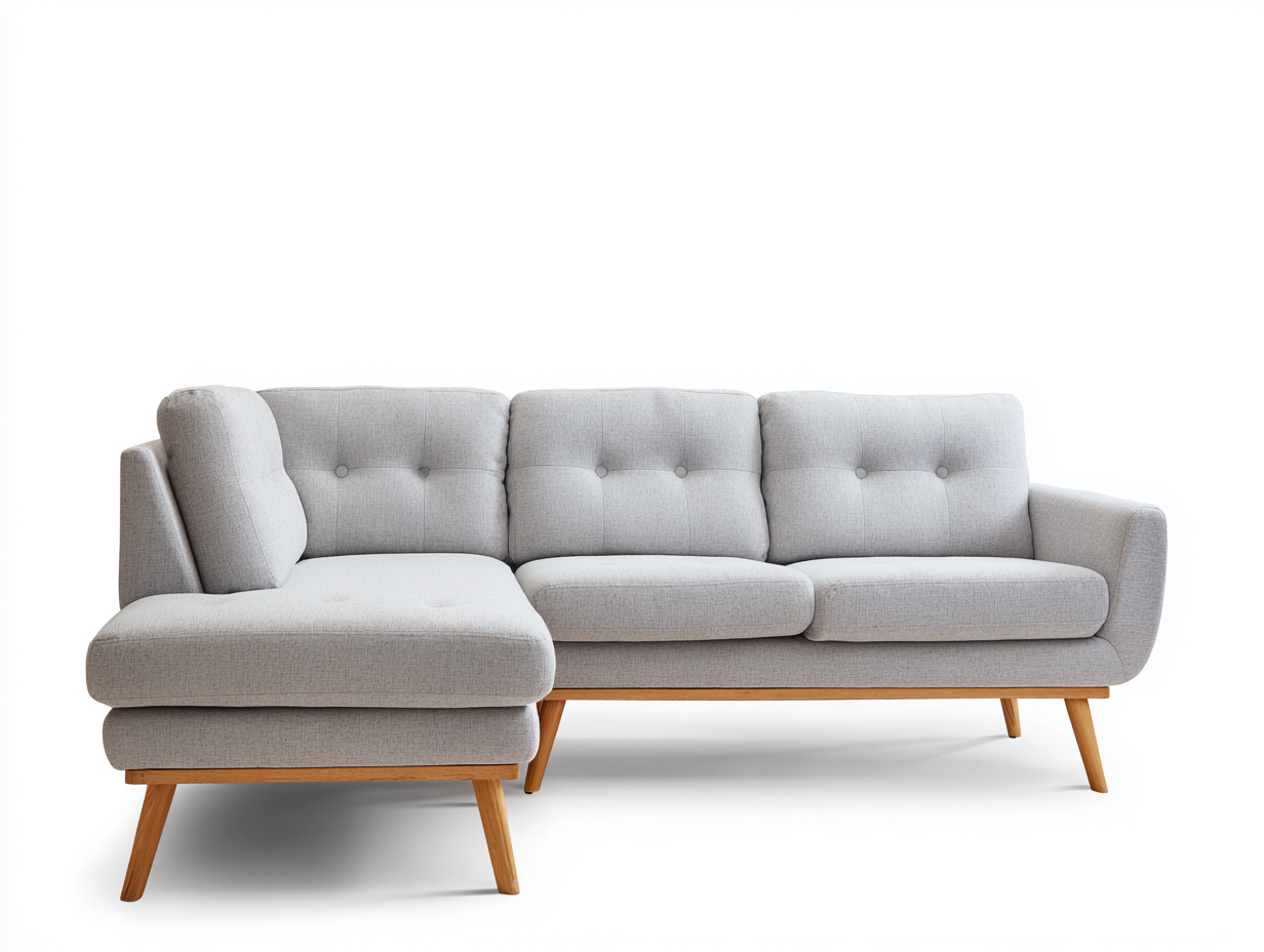Canapé d'angle en tissu gris clair 255x160x85 cm - pieds en bois - style scandinave moderne-Comfyene