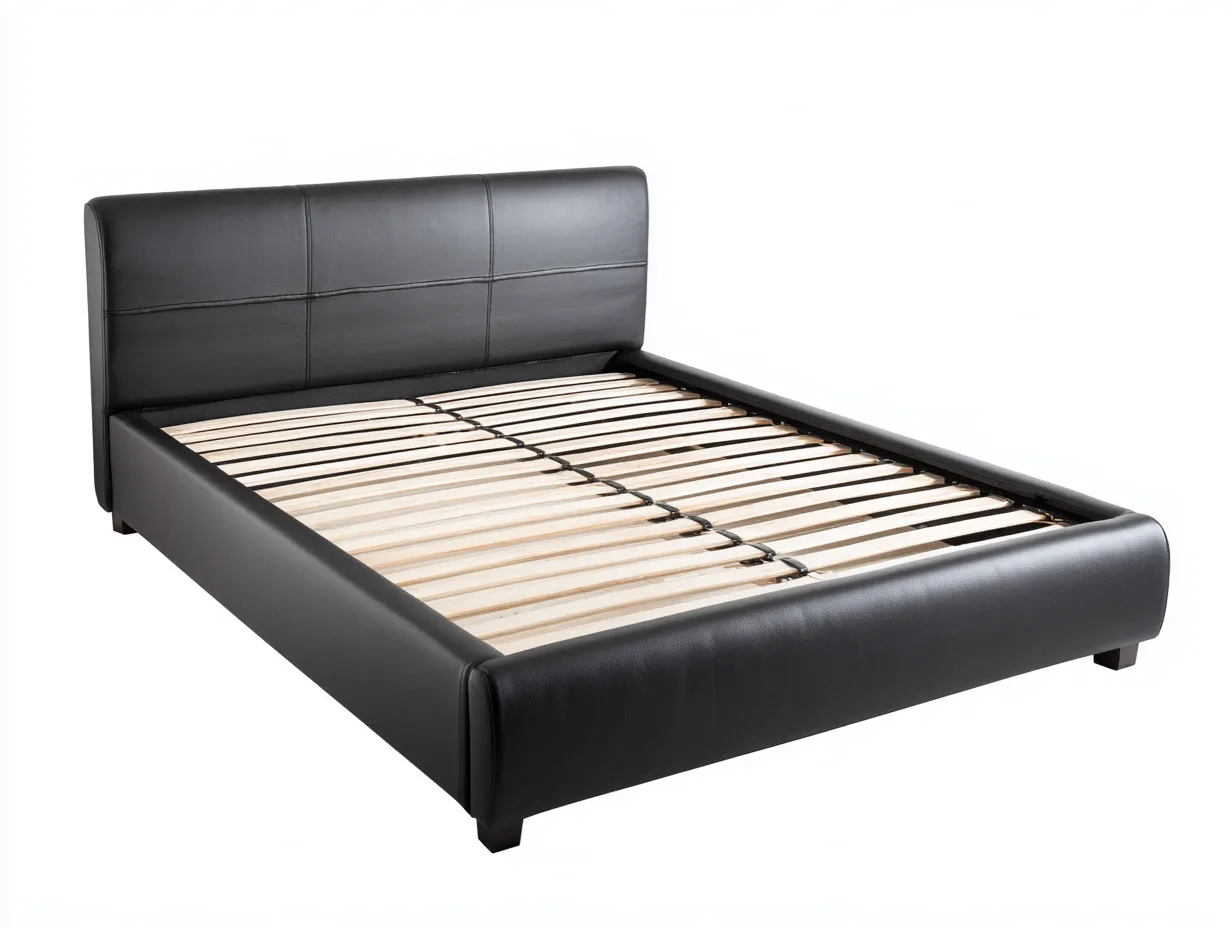 Lit double tapissé 215x180x90 cm - cuir synthétique noir - design moderne et cadre bas-Comfyene