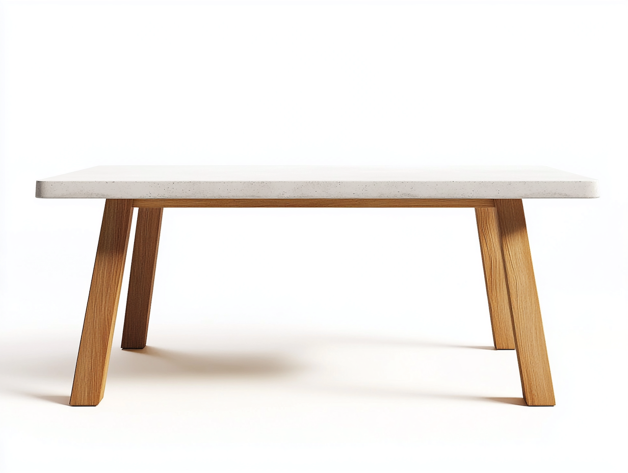 Table de salle à manger avec plateau en béton et pieds en bois 140x85x72 cm - gris clair/naturel - style industriel moderne-Comfyene