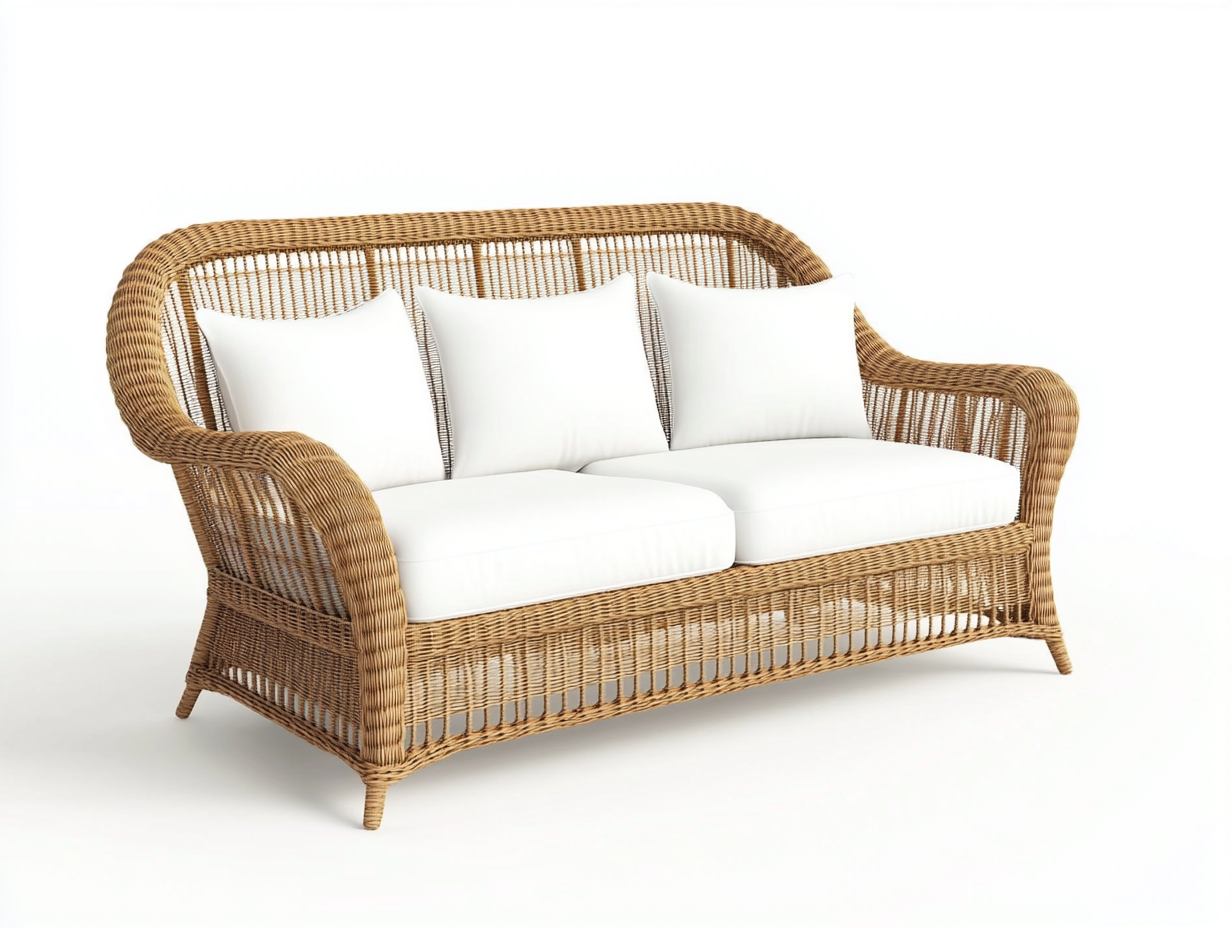Canapé de jardin 3 places en rotin et tissu 190x85x90 cm - blanc/marron clair - style classique pour extérieur-Comfyene