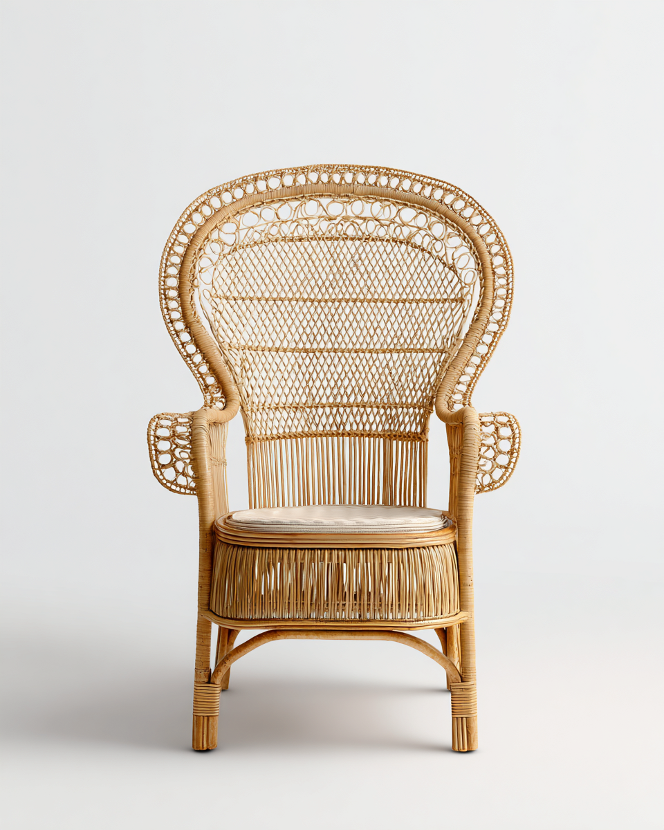 Fauteuil en rotin couleur bois 70x80x110 cm - style bohème - dossier haut ajouré-Comfyene