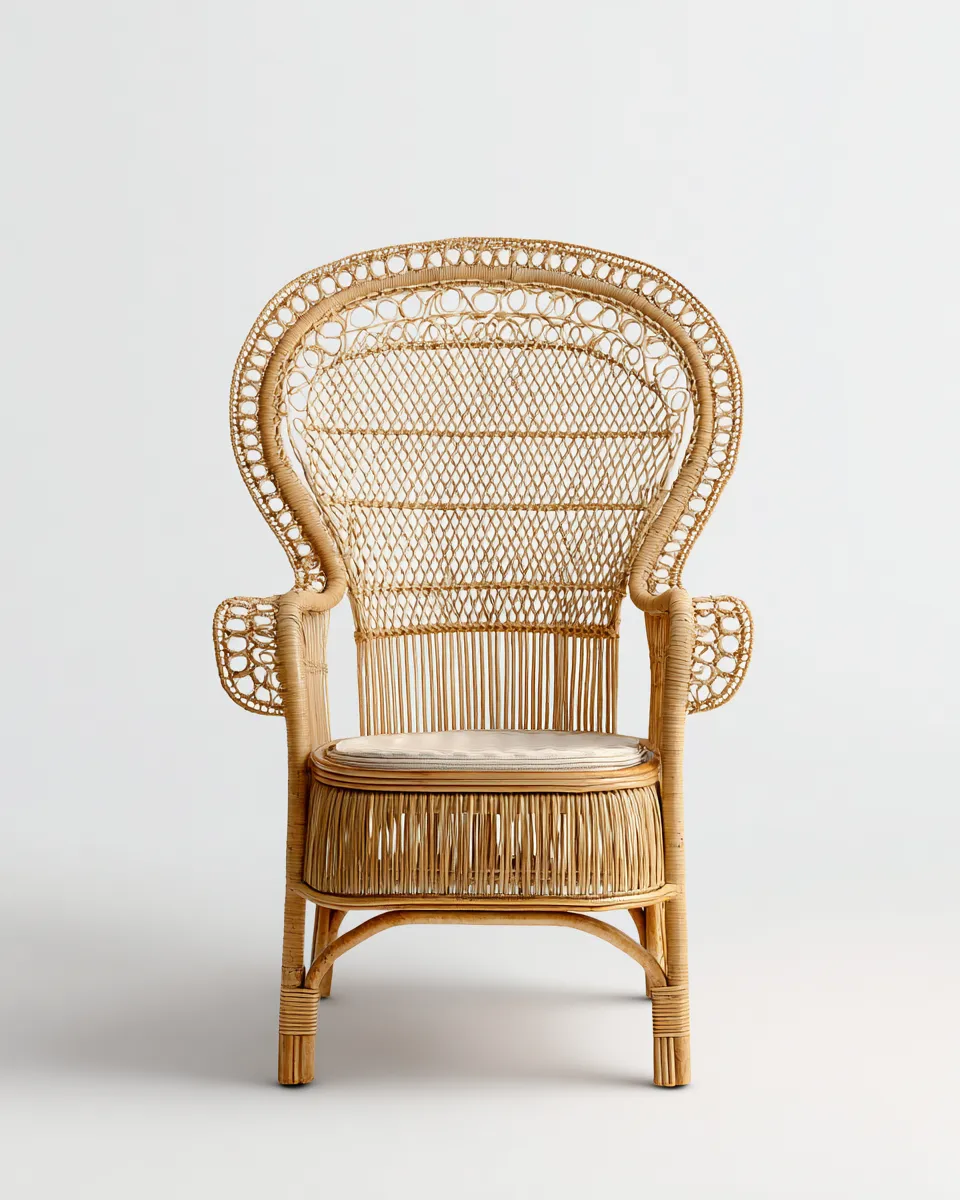 Fauteuil en rotin couleur bois 70x80x110 cm - style bohème - dossier haut ajouré-Comfyene