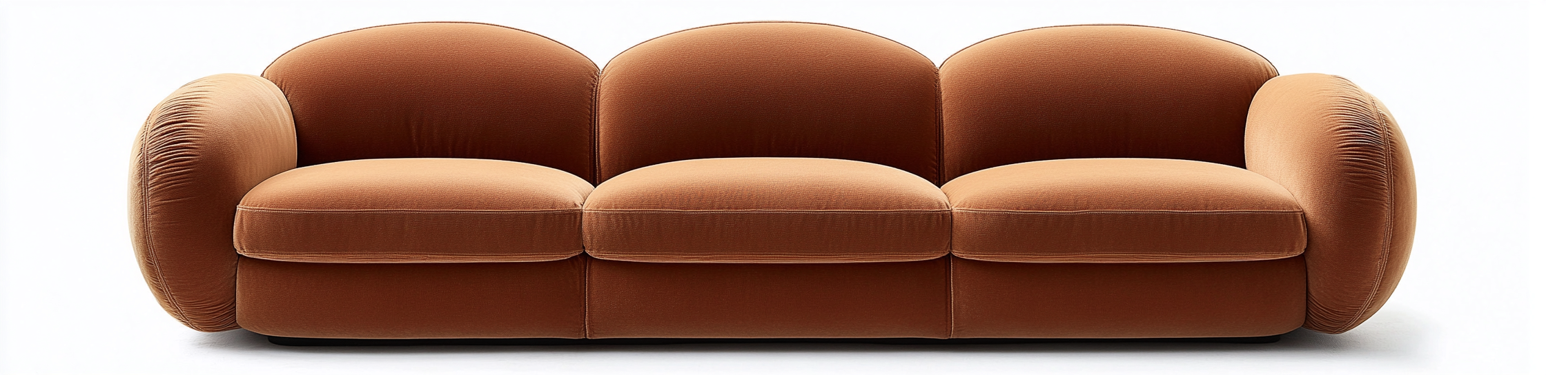 Canapé 3 places en velours - 230x95x85 cm - marron cuivre - style moderne et courbes organiques - pour salon contemporain-Comfyene