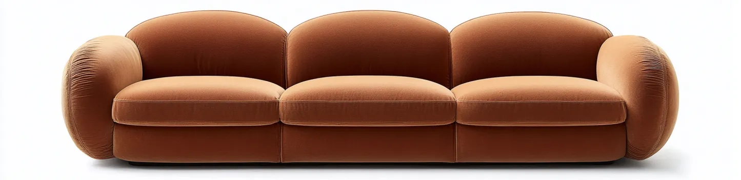 Canapé 3 places en velours - 230x95x85 cm - marron cuivre - style moderne et courbes organiques - pour salon contemporain-Comfyene