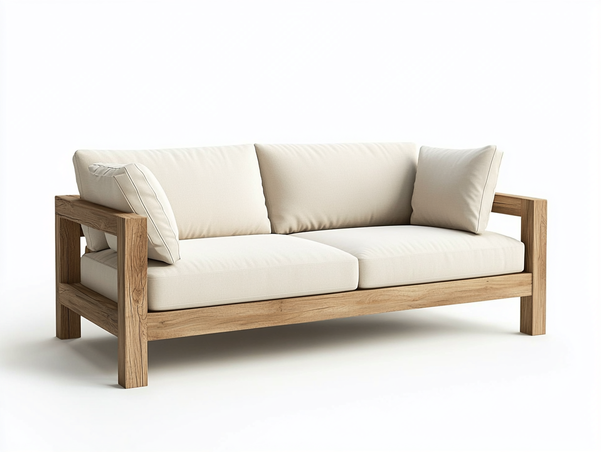 Canapé de jardin 2 places en bois de teck et tissu - beige/bois naturel - 165x85x80 cm - style contemporain et épuré - pour extérieur ou terrasse-Comfyene