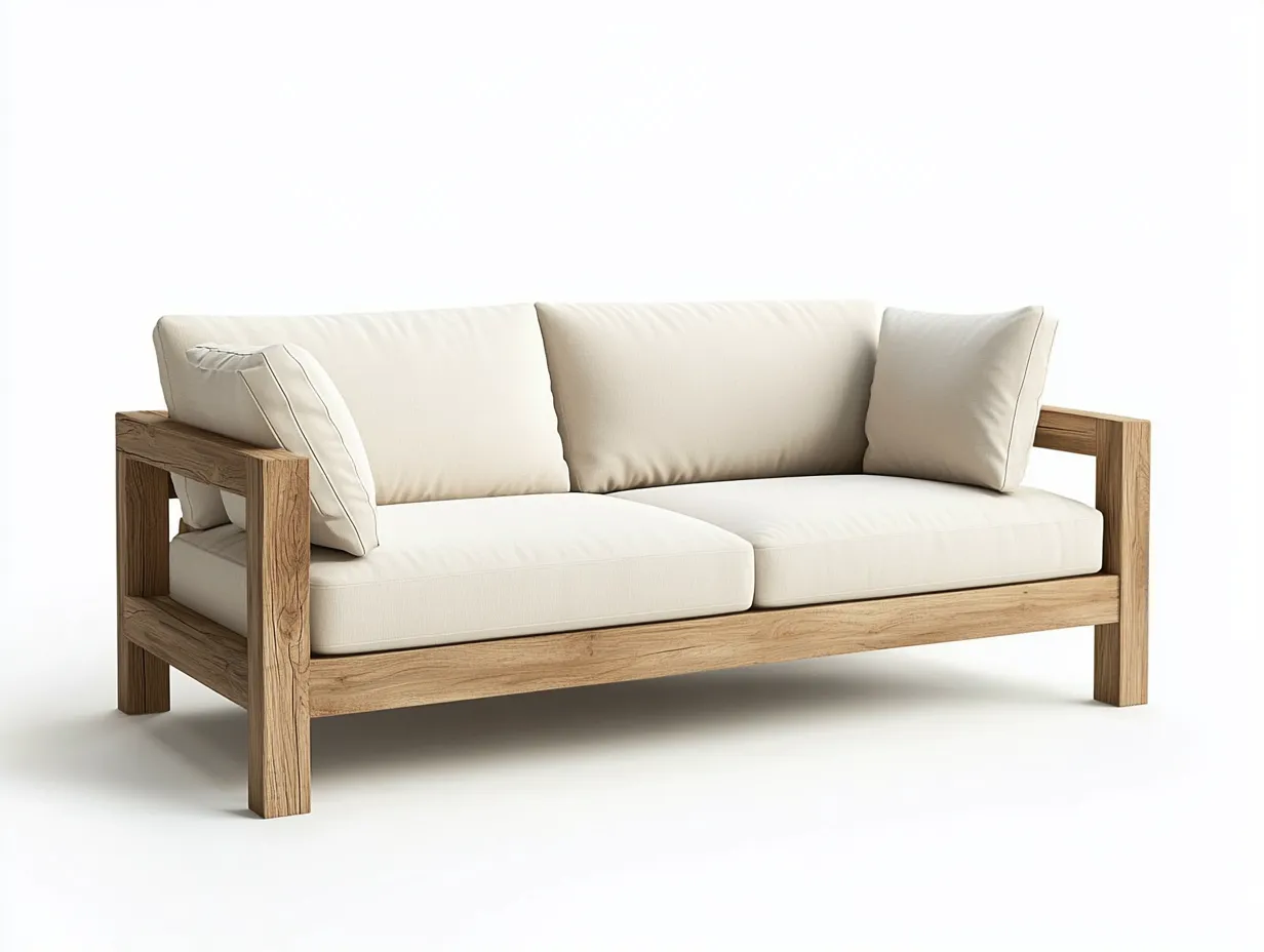 Canapé de jardin 2 places en bois de teck et tissu - beige/bois naturel - 165x85x80 cm - style contemporain et épuré - pour extérieur ou terrasse-Comfyene