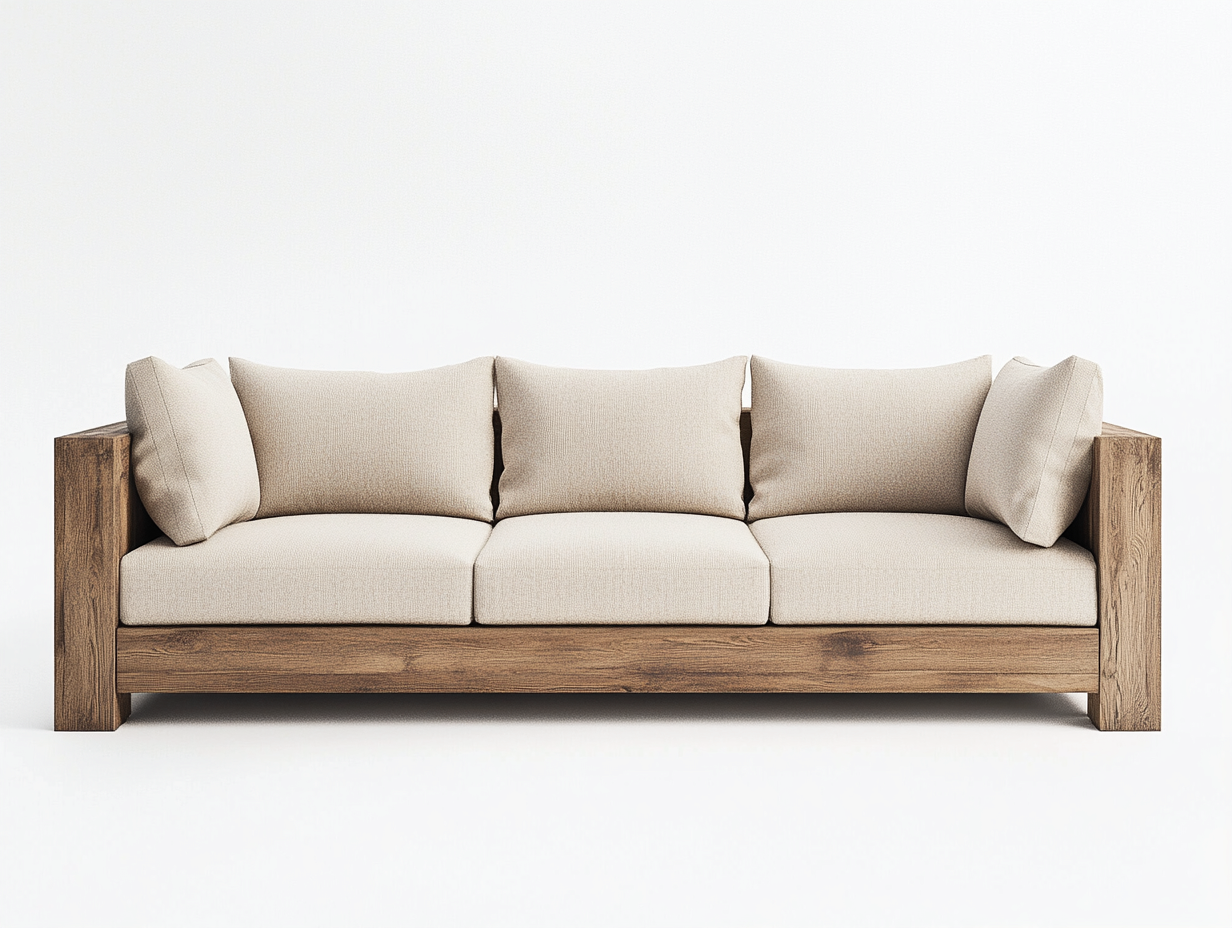 Canapé de jardin 3 places en bois de teck et tissu - beige/bois naturel - 210x90x80 cm - style moderne et épuré - pour extérieur ou terrasse-Comfyene