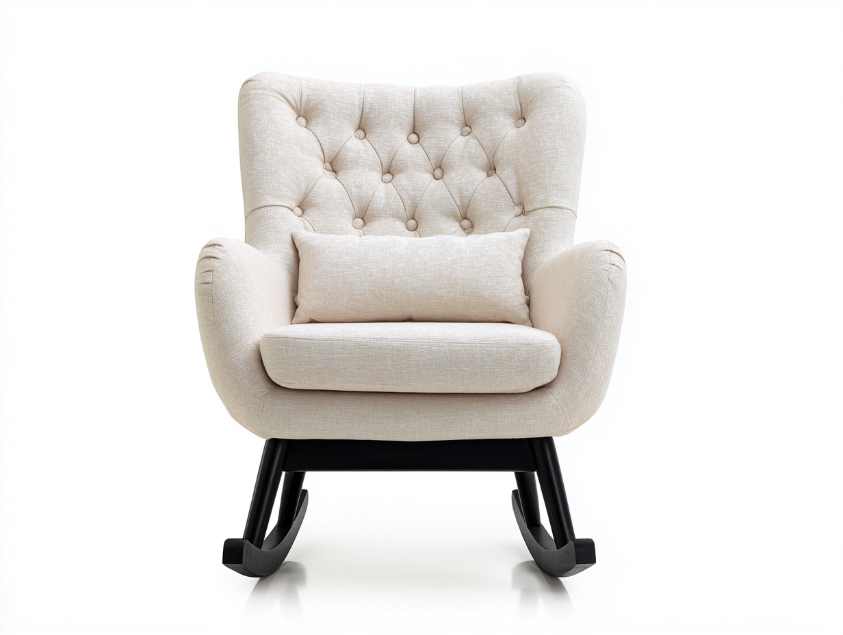 Fauteuil à bascule en tissu beige/noir 75x85x95 cm - style capitonné - structure en bois massif-Comfyene