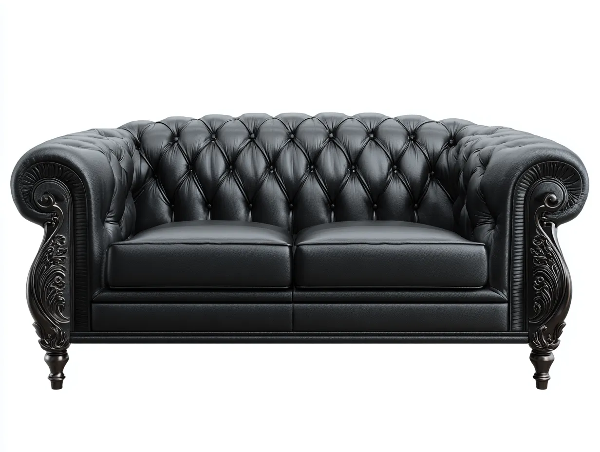 Canapé 2 places en cuir véritable 165x90x75 cm - noir - style Chesterfield classique - capitonnage élégant et accoudoirs roulés-Comfyene